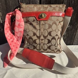 Coach Brown and Red Crossbody Bag